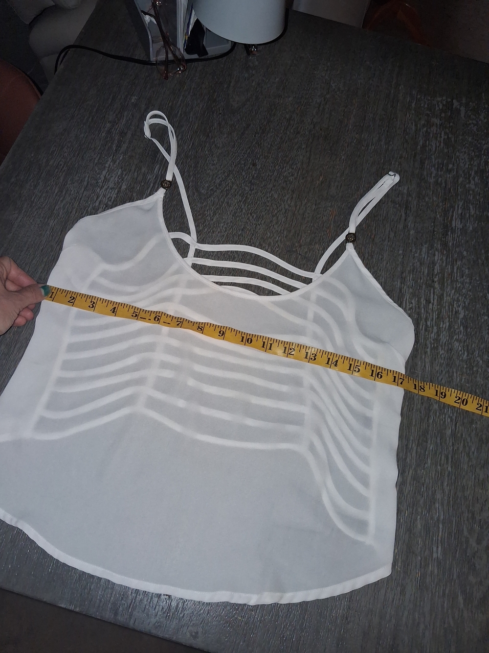Nicki Minaj White Sheer Strappy Camisole with Ladder Stripe Detail